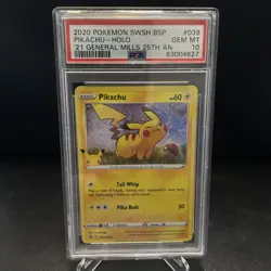 2020 POKEMON SWSH BLACK STAR PROMO #039 PIKACHU-HOLO General Mills 25th PSA 10 - Image 1