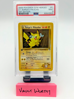 2000 Pokemon Gym Heroes #81 Lt. Surge’s Pikachu 1st Edition WOTC Card PSA 9 MINT - Image 1