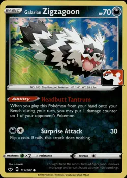 Galarian Zigzagoon 117/202 Common Prize Pack Series Cards Pokemon Near Mint - Image 1