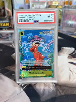 One Piece Card Game Monkey D. Luffy Treasure Rare OP08 PSA 8 - Image 1