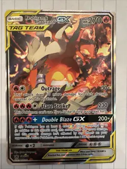 Pokemon TCG Reshiram & Charizard GX SM201 Black Star Promo Tag Team Holo Card - Image 1