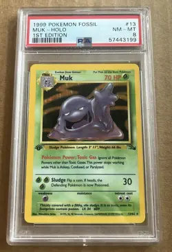 1999 POKEMON FOSSIL MUK HOLO 1ST EDITION 13/62 PSA 8 RARE - Image 1