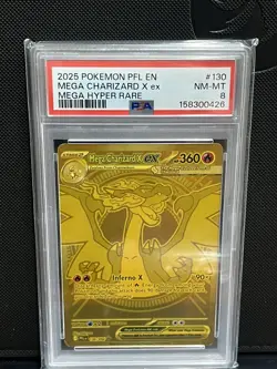2025 Pokemon PFL EN Mega Charizard X ex Mega Hyper Rare #130 PSA 8 NM-MT - Image 1