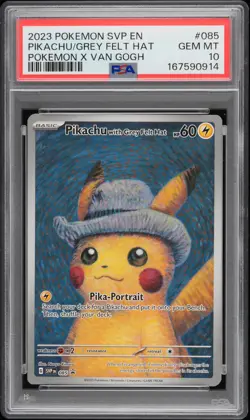 2023 POKEMON SVP EN-SV BLACK STAR PROMO #085 PIKACHU WITH GREY FELT HAT PSA 10 - Image 1