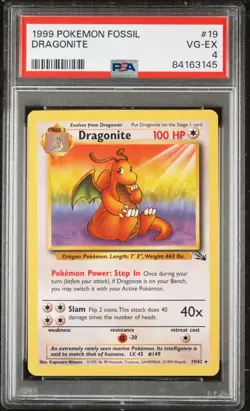 Pokemon TCG 1999 Fossil Dragonite 19/62 Non-Holo Rare PSA 4 VG-EX - Image 1