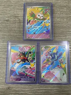 Pokemon TCG First Partner Promo Rowlet Litten Popplio Holo Promo Lot (3) Mint - Image 1