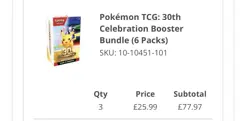 PREORDER 1X Pokemon TCG 30th Celebration Booster Bundle 6 Packs English - Image 3