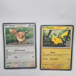 Pokemon card Holiday Calendar Pikachu 025/165 & Eevee 133/165 Snowflake Promo - Image 1