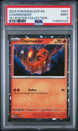 Pokemon SV Black Star Promo Charmander 151 Poster 47 2023 PSA 9 *Perfect Swirl* - Image 2