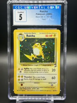 2000 Pokemon Base Set 2 Raichu Holo Swirl 16/130 CGC 5 - Image 1