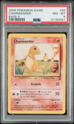 PSA 8 2000 Pokemon Base Set 2 Charmander 69/130 English Regular Common - Image 1
