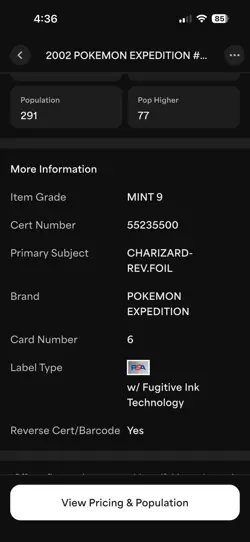 2002 Pokemon Expedition Charizard #6/165 Reverse Holo - PSA 9 - Image 3