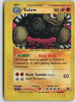 Golem 14/165 Rare Expedition Base Set Pokemon Reverse Holo Moderately Played - Image 1
