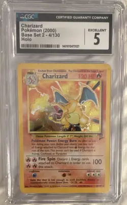 CGC 5 Pokemon TCG Charizard 004/130 Base Set 2 Holo Rare (2000) - Image 1