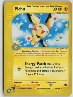 Pichu 58/165 Rare Expedition Base Set Pokemon Reverse Holo Moderately Played - Image 1