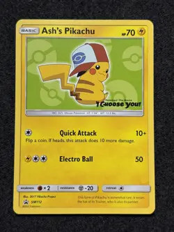 Pokemon Ash's Pikachu Black Star Promo Card SM112 2017 I Choose You Pokemon MP - Image 1