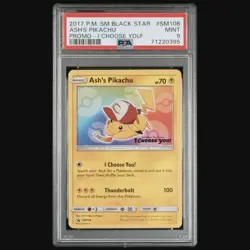 2017 Pokemon S&M I Choose You Movie Black Star Promo Ash's Pikachu #SM108 PSA 9 - Image 1