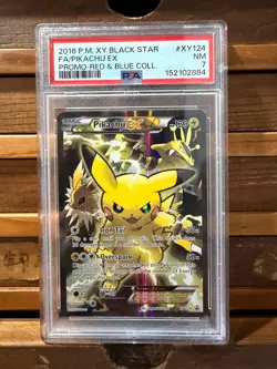 2016 POKEMON XY BLACK STAR PROMO RED & BLUE COLLECTION PIKACHU EX XY124 PSA 7 - Image 1