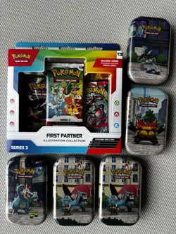 Pokemon First Partner Illustration Collection Series 3 + 5x luminose city tins - Image 1