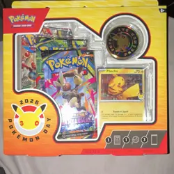 Pokemon TCG Pokemon Day 2026 Collection Box Pikachu Promo Coin 3 Boosters - Image 1