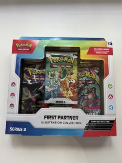 Pokemon TCG First Partner Illustration Collection Series 3 Box, 3 Promo Cards - Image 1