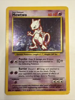 Mewtwo 010/102 Holo Rare 1999 Pokemon Base Set Card DMG - Image 1