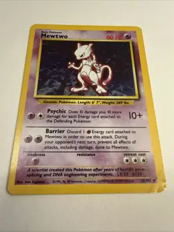 Mewtwo 010/102 Holo Rare 1999 Pokemon Base Set Card DMG - Image 3