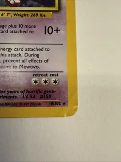 Mewtwo 010/102 Holo Rare 1999 Pokemon Base Set Card DMG - Image 4