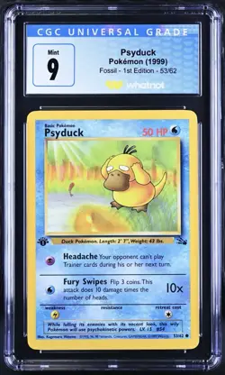 Blue Label CGC 9 WHATNOT Collab Psyduck Pokemon 1999 Fossil 1st Edition 53/62 - Image 1
