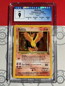 CGC 9 Pokemon TCG 1999 Moltres Fossil 12 Unlimited Holo Rare SUBGRADED PSA 0038 - Image 1