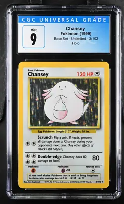 1999 POKEMON BASET SET UNLIMITED CHANSEY 3/102 HOLO CGC 9 PSA - Image 1
