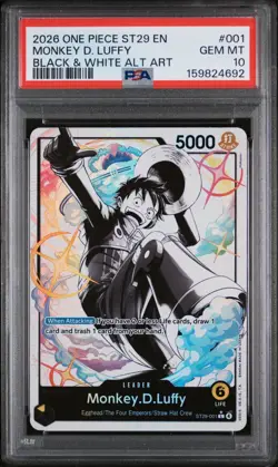 2026 One Piece ST29 EN Black & White Alternate Art #001 Monkey D Luffy PSA 10 - Image 1