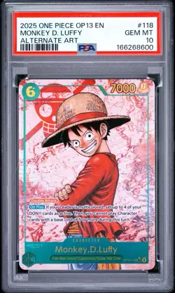 2025 ONE PIECE OP13-CARRYING ON HIS WILL 118 MONKEY D. LUFFY PSA 10 SEC ALT ART - Image 1