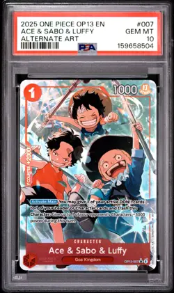 2025 ONE PIECE OP13-CARRYING ON HIS WILL ALTERNATE ART ACE & SABO & LUFFY PSA 10 - Image 1