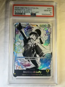 2026 ONE PIECE ST29-EGGHEAD BLACK & WHITE ALT ART #001 MONKEY D. LUFFY PSA 10 - Image 1