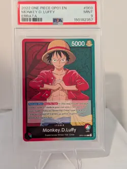 2022 One Piece English OP01 Romance Dawn Monkey D. Luffy Errata #003 PSA 9 MINT - Image 1