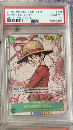 Monkey.D.Luffy OP13-118 SEC Alt Art One Piece TCG English - PSA 10 - Image 1