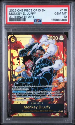 2025 ONE PIECE OP10-ROYAL BLOOD ALTERNATE ART #118 MONKEY D. LUFFY PSA 10 - Image 1