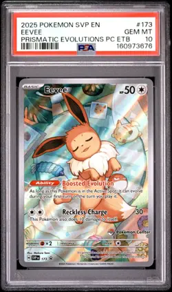 2025 POKEMON PRISMATIC EVOLUTIONS POKEMON CENTER ETB PROMO #173 EEVEE PSA 10 - Image 1
