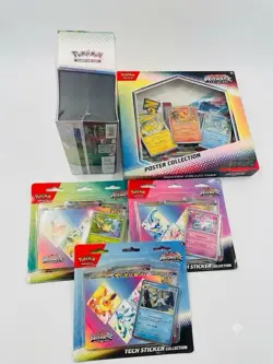 Pokemon TCG Prismatic Evolutions ETB Poster And Full Set Of Tech Tickers Lot - Image 2