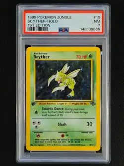 Scyther 10/64 1st Edition Holo Rare Pokemon 1999 WOTC Jungle Set PSA 7 NM - Image 1