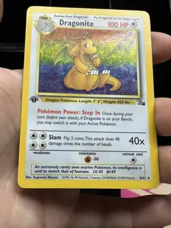 Pokemon Dragonite 4/62 Fossil 1st Edition Holo LP Vintage WOTC Rare - Image 3