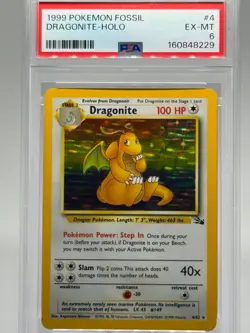 1999 Pokemon Fossil Dragonite HOLO #4 PSA 6 EX-MT WOTC Vintage RARE - Image 1