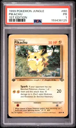1ST EDITION PSA 1 1999 Pokemon Jungle Pikachu 60/64 Non-Holo WOTC Vintage - Image 1