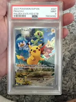 2023 POKEMON SVP EN-SV BLACK STAR PROMO #027 PIKACHU PALDEA EVOLVED PC ETB PSA 9 - Image 1