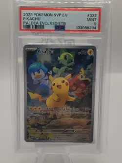 PSA 9 MINT Pikachu Paldea Evolved ETB Promo Full Art Holo 2023 Pokemon SVP 027 - Image 1