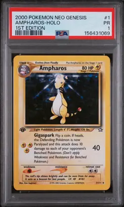 2000 POKEMON NEO GENESIS 1ST EDITION #1 AMPHAROS-HOLO PSA 1 - Image 1