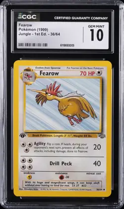 1999 POKEMON JUNGLE 1ST EDITION #36/64 FEAROW CGC 10 GEM MINT - Image 1