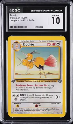 1999 POKEMON JUNGLE 1ST EDITION #34/64 DODRIO CGC 10 GEM MINT - Image 1