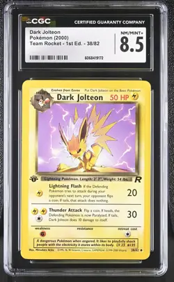 CGC 8.5 Dark Jolteon 2000 Team Rocket 1st Edition 38/82 Pokemon Card - Image 1